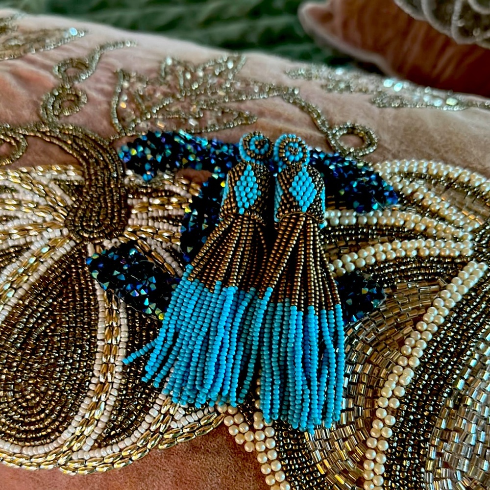 Deeps gurnani tassel earrings blue gold like new  worn once